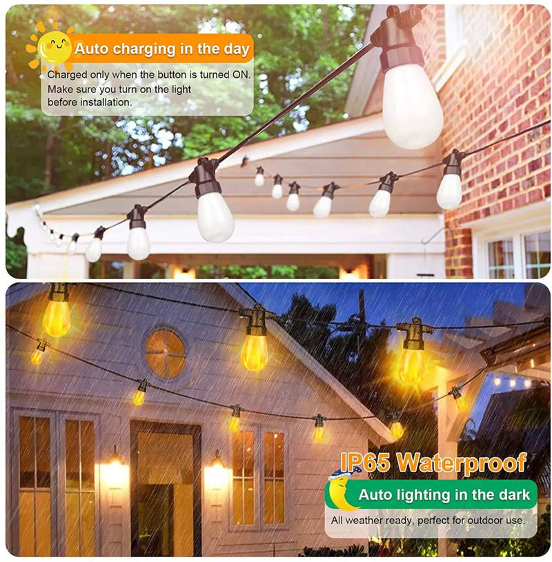 27Ft Solar Flickering LED Bulbs - Solar Panel Powered Hanging String Lights -12 Bulbs by Outdoor Solar Outlet