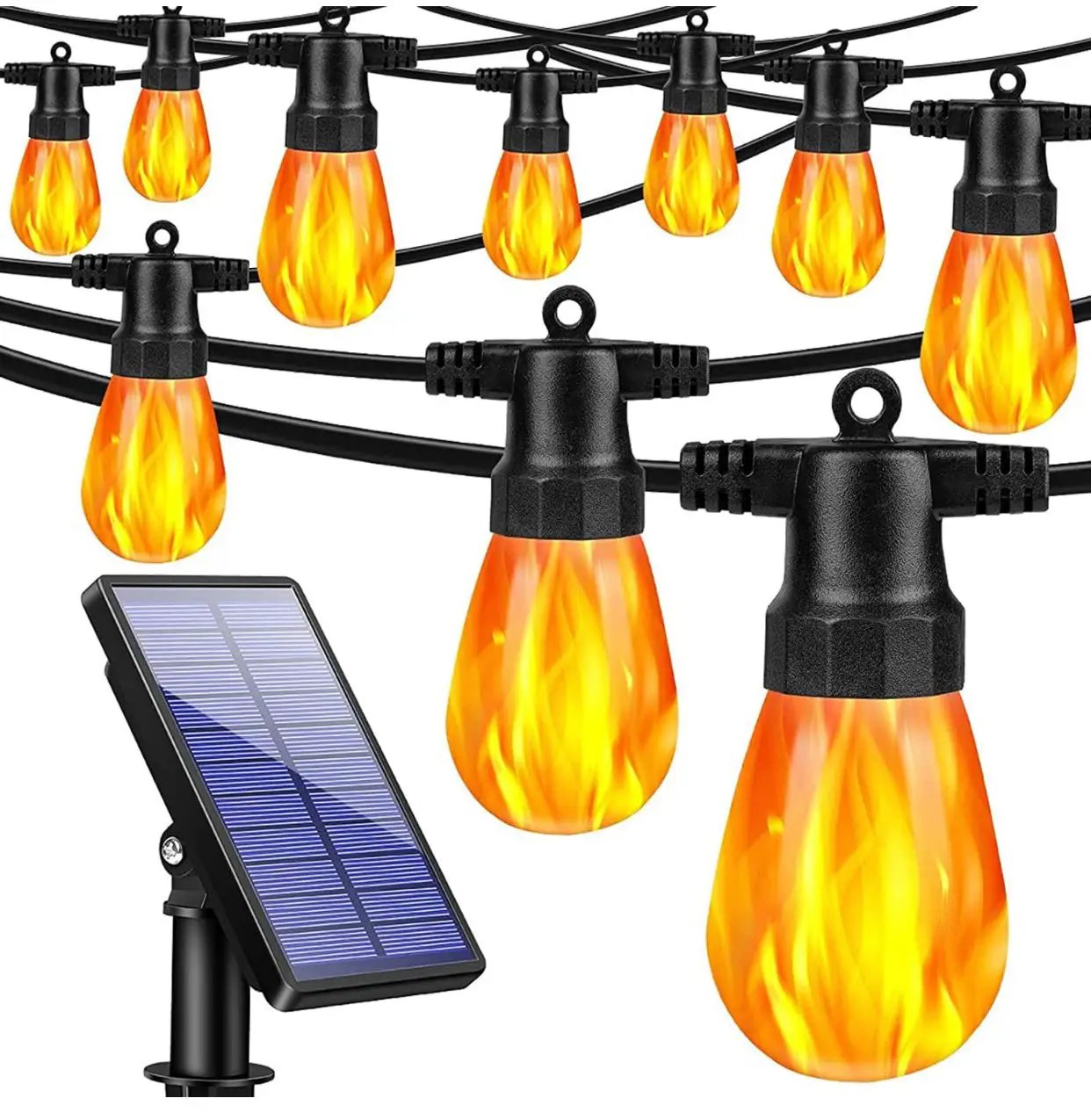 27Ft Solar Flickering LED Bulbs - Solar Panel Powered Hanging String Lights -12 Bulbs by Outdoor Solar Outlet