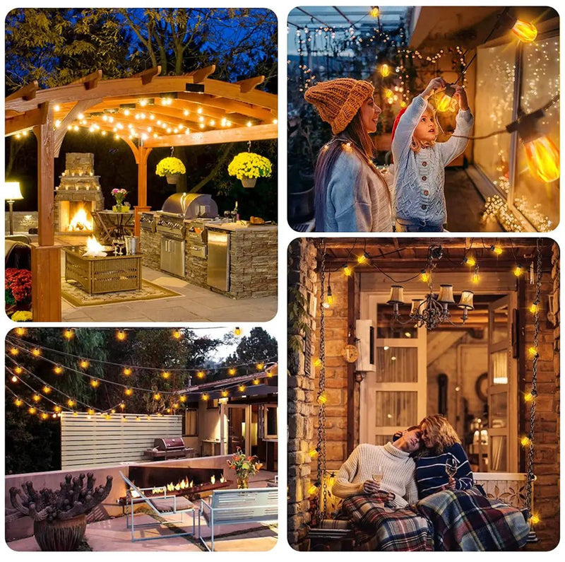 27Ft Solar Flickering LED Bulbs - Solar Panel Powered Hanging String Lights -12 Bulbs by Outdoor Solar Outlet