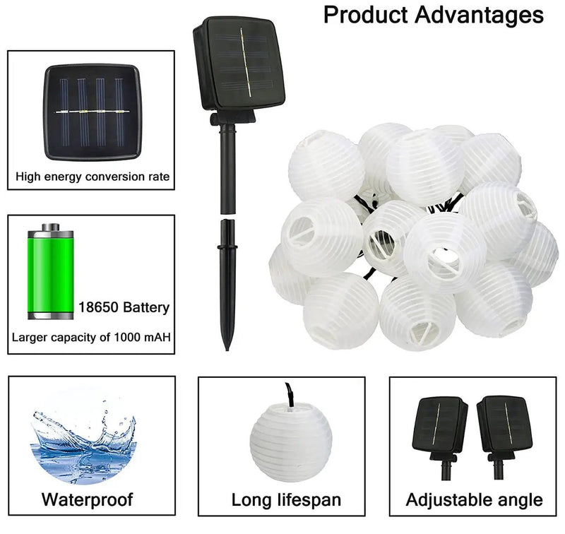 27Ft Solar Lamp Lantern Led Solar Garden Light Garland -10 Bulbs by Outdoor Solar Outlet