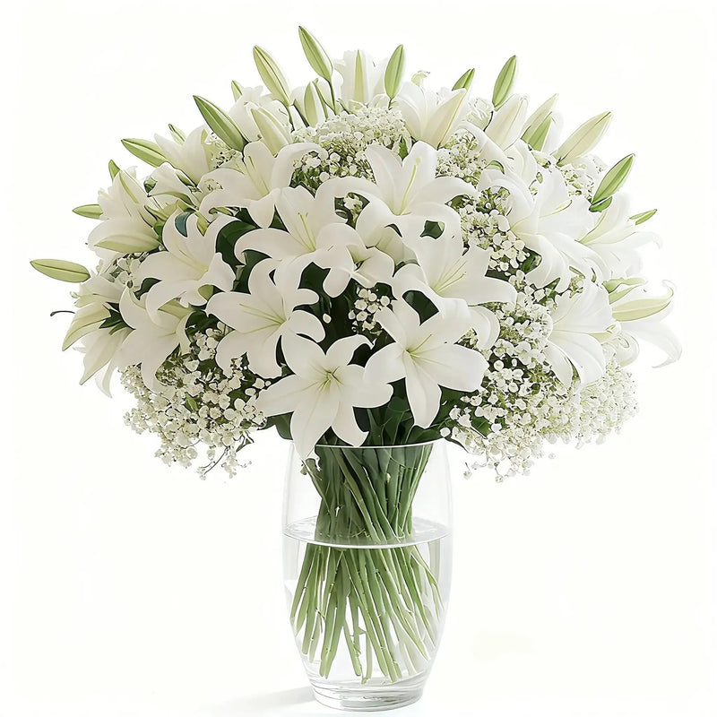 28 Artificial Flower Bouquets - Realistic White Lilies And 'S Breath (20 Lilies + 8 'S Breath) - Made of Plastic, Suitable for Weddings, Home, And Office Decoration, Maintenance-Free, Lifelike, Perfect for Floral Arrangements by House Of Avana