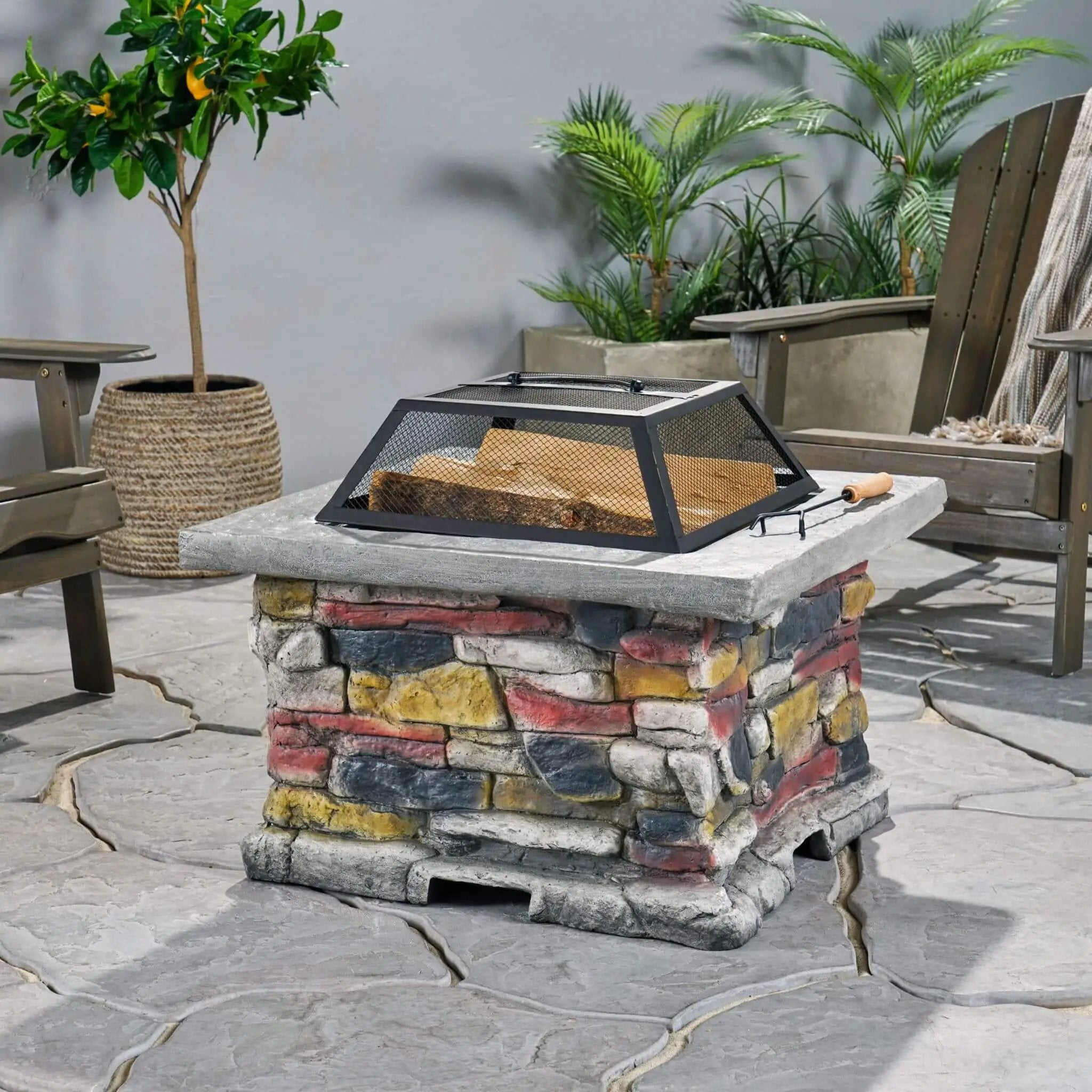 Alora 28-Inch Premium Outdoor Wood Burning Magnesium Oxide Fire Pit With Lid (SAK75214) by SAKSBY WHOLESALE