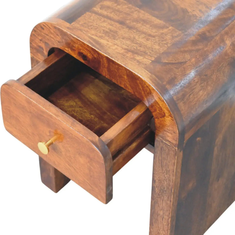 Mini Darcy Chestnut Nightstand with Curved Edges, 1-Drawer by HouseOfZazla