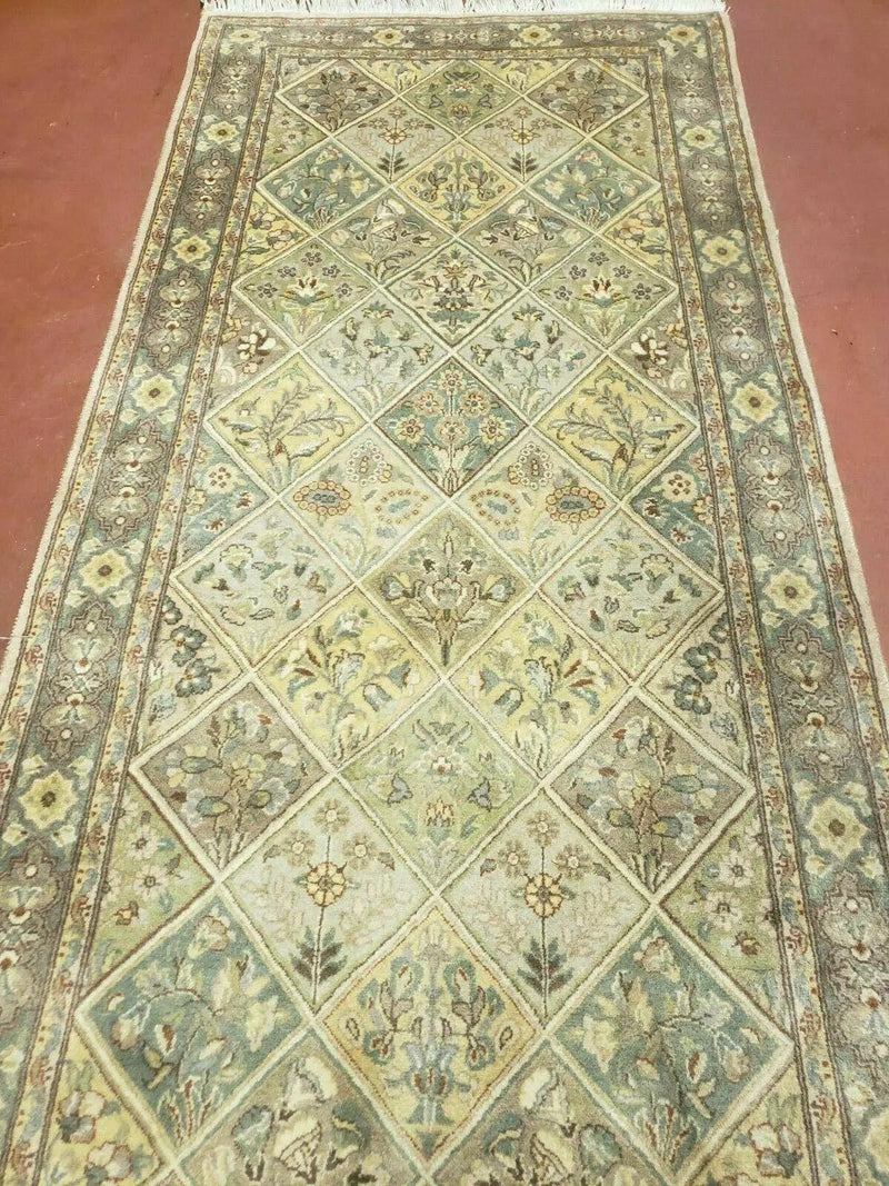 2' 7" X 9' Vintage Handmade India Floral Oriental Wool Runner Rug Hand Knotted by Jewel Rugs