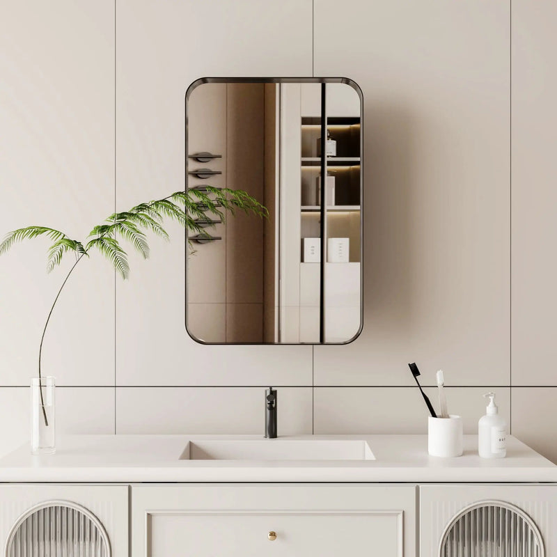 Recessed Metal Framed Medicine Cabinet With Mirror And Adjustable Shelves Wall Mirror With Storage For Bathroom by Unique Piece Furniture