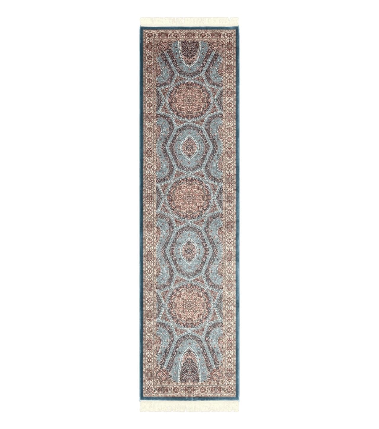 Turkish Silk Runner Rug 2.6 x 10, Light Blue Carpet, Bamboo Silk, New by Jewel Rugs