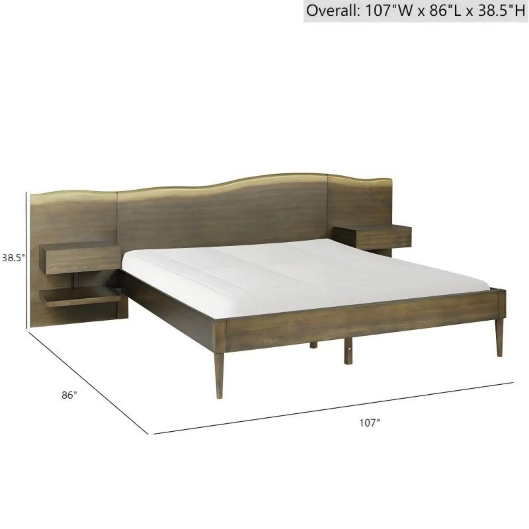 Queen Size Platform Bed Frame With Live Edge Headboard, Built In Nightstands - Dark Brown by HouseOfZazla