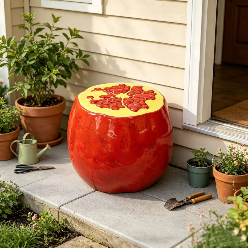 Pomegranate Fruit Stool – 13.4" Oversized Resin Stool by HouseOfZazla