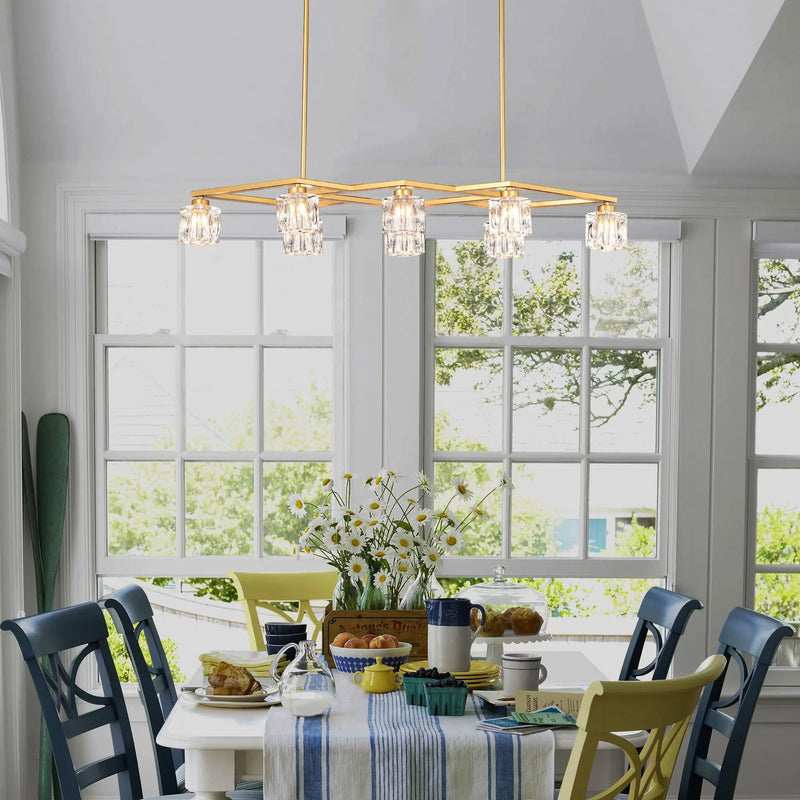 Crystal Chandelier For Dining Room, 8 Light Kitchen Chandelier Light Fixture Modern Metal Industrial Chandeliers For Farmhouse Entryway Living Room (8*G9 Bulbs Included) - Matte Gold by Unique Piece Furniture
