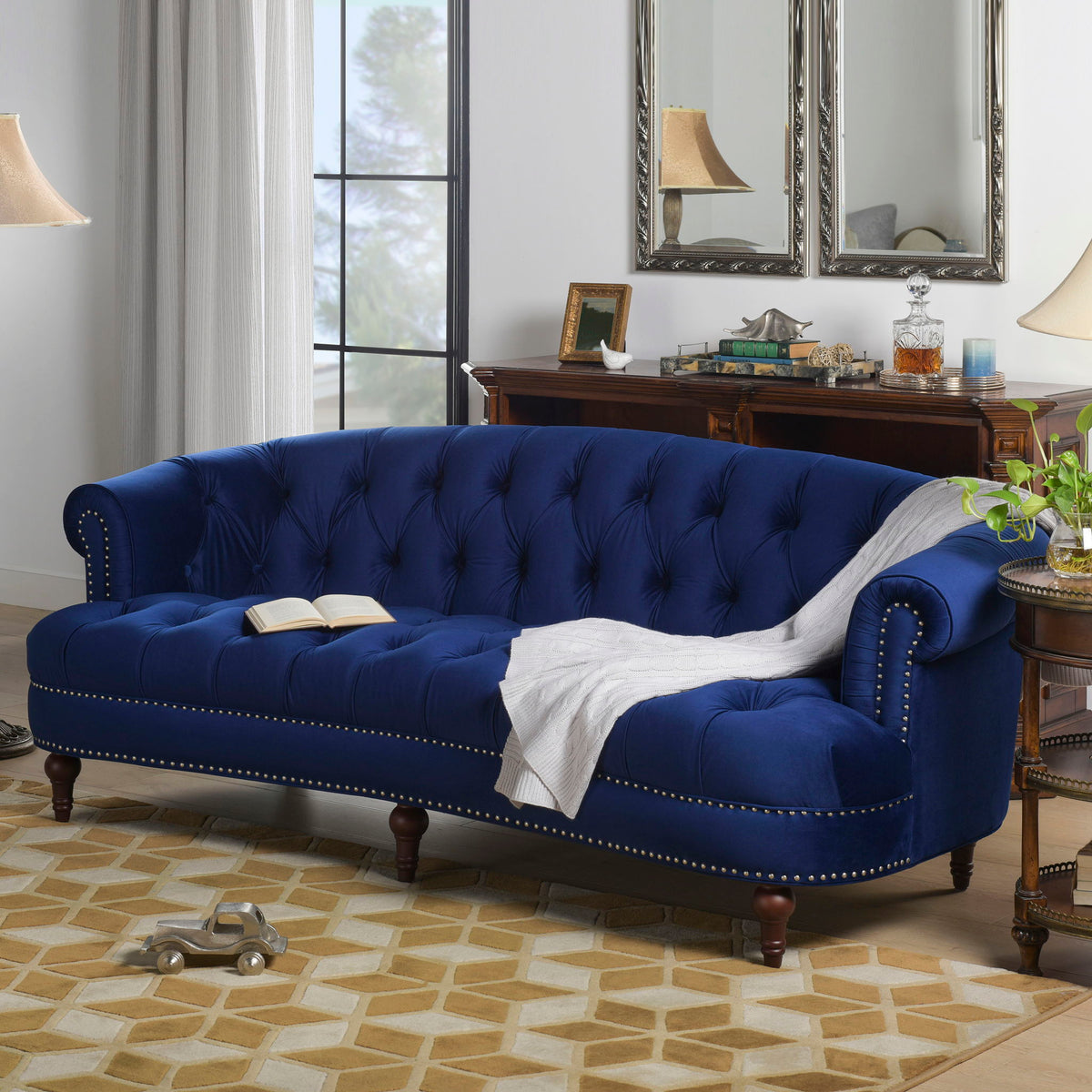 Victorian Chesterfield Tufted Sofa with Kiln-Dried Hardwood Frame - Dark Green, Dark Red, Blue, photo 2 of 28