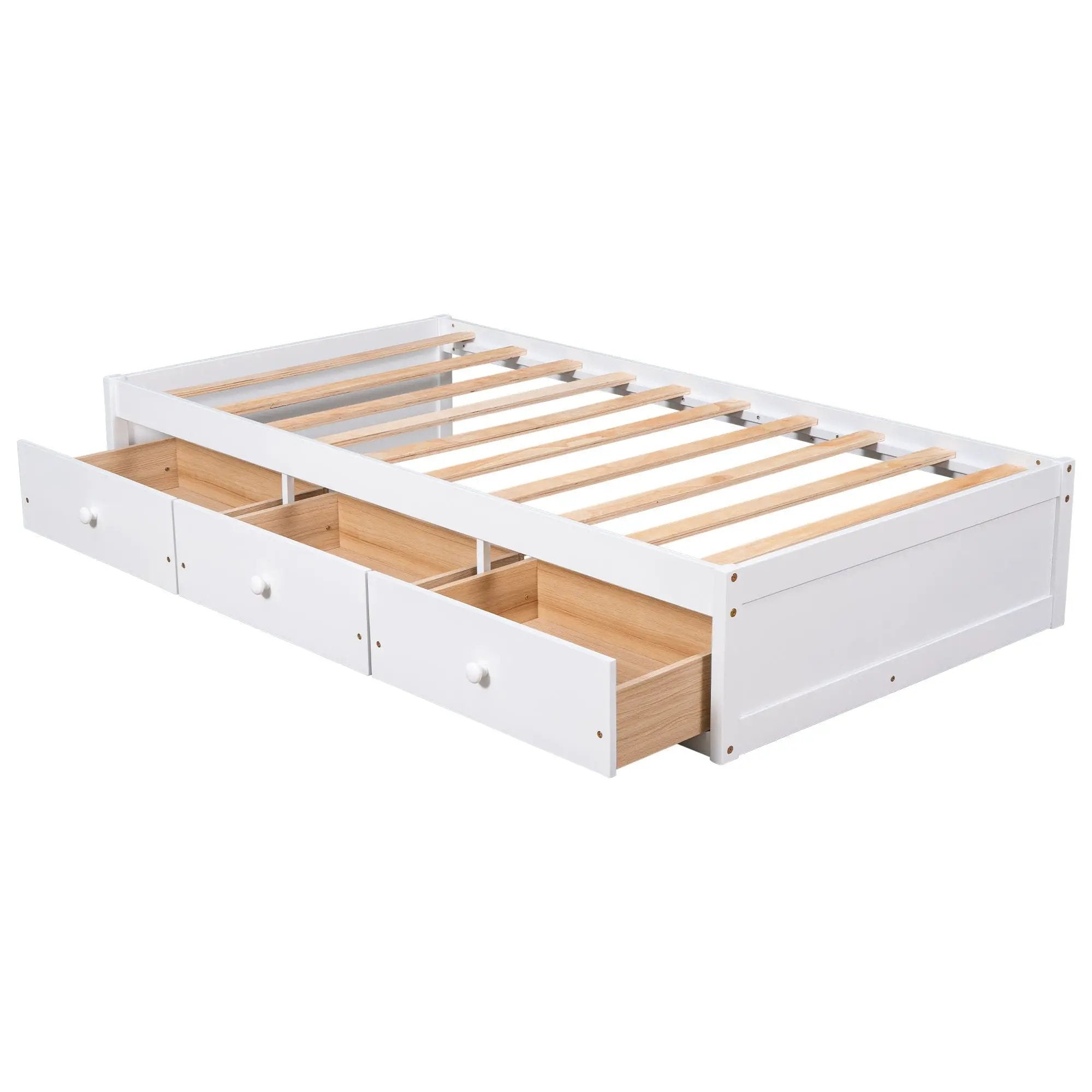 Twin Size Platform Storage Bed With 3 Drawers - White