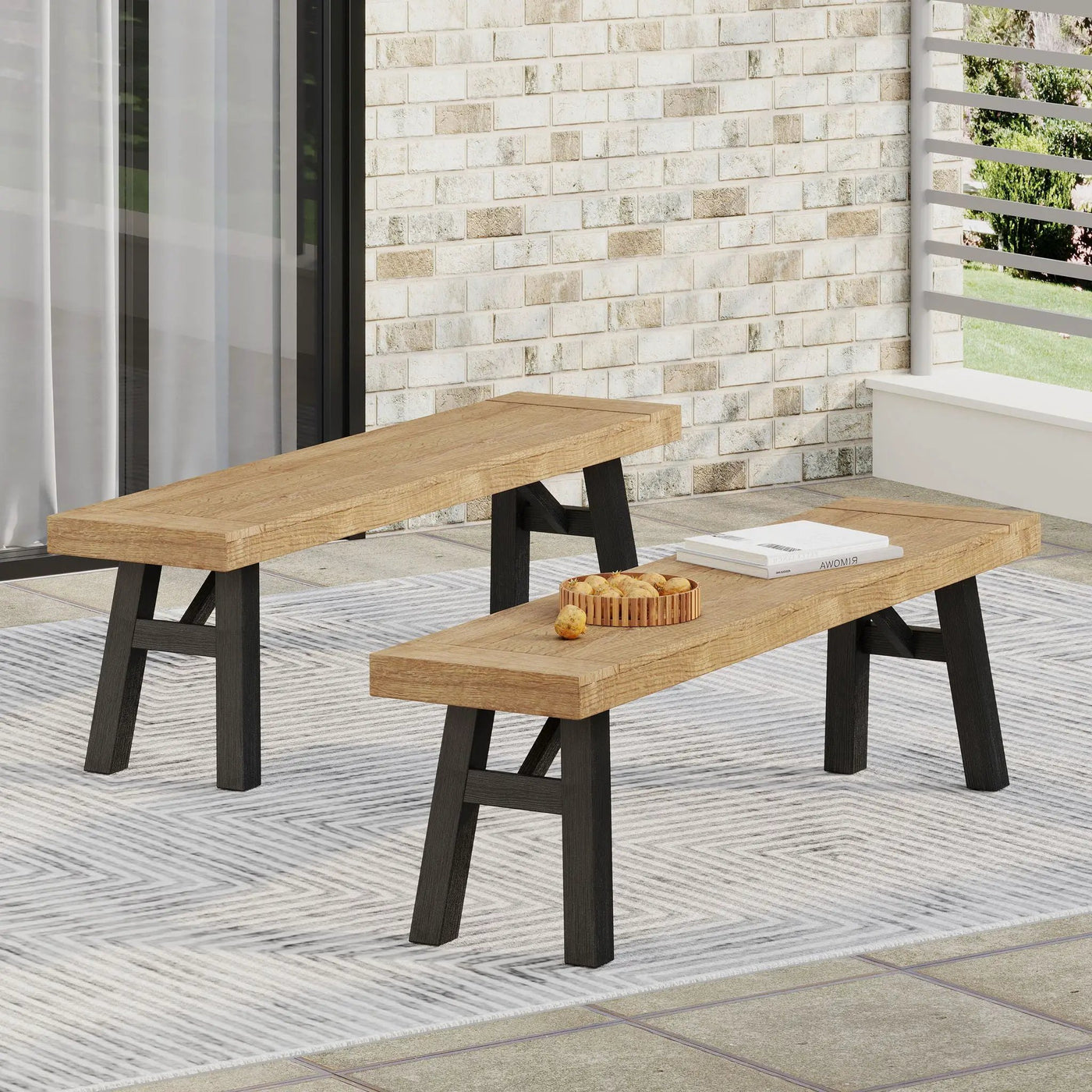 Outdoor Bench With Slat Panel Design And Acacia Wood Frame by HouseOfZazla