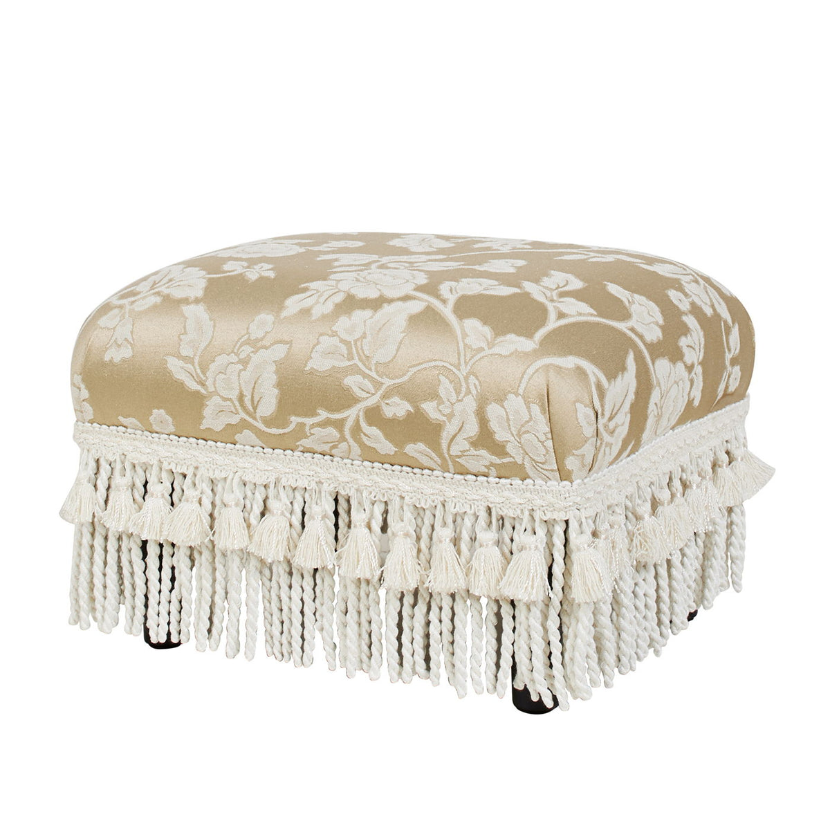 Handcrafted Accent Footstool Ottoman with Solid Wood Frame - Beige or Pearl Silver, photo 5 of 14