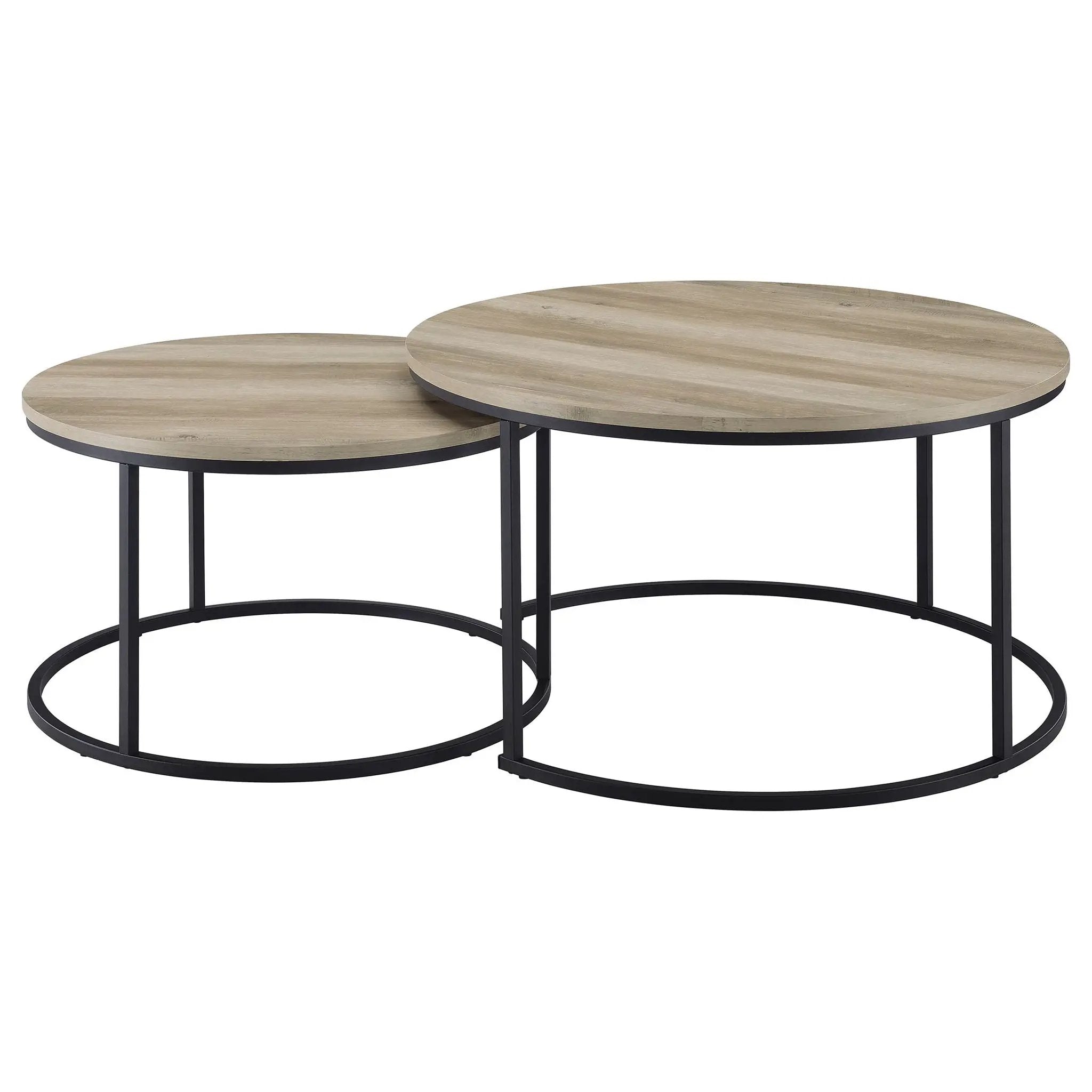 Lainey 2-piece Round Nesting Coffee Table Distressed Pine by Unique Piece Furniture