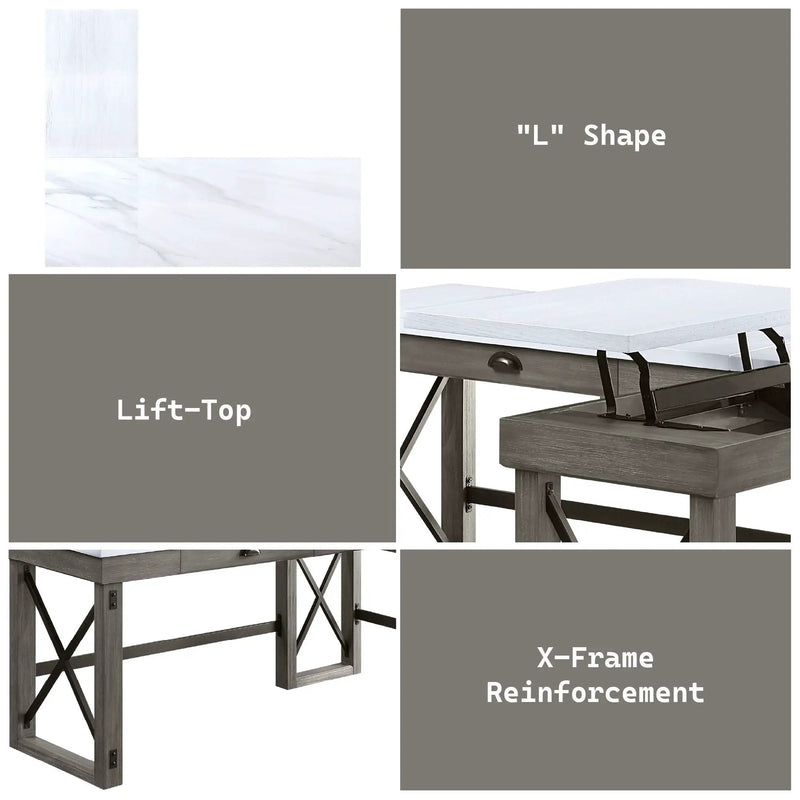 Talmar - Marble Top Weathered Writing Desk With Lift Top by Unique Piece Furniture