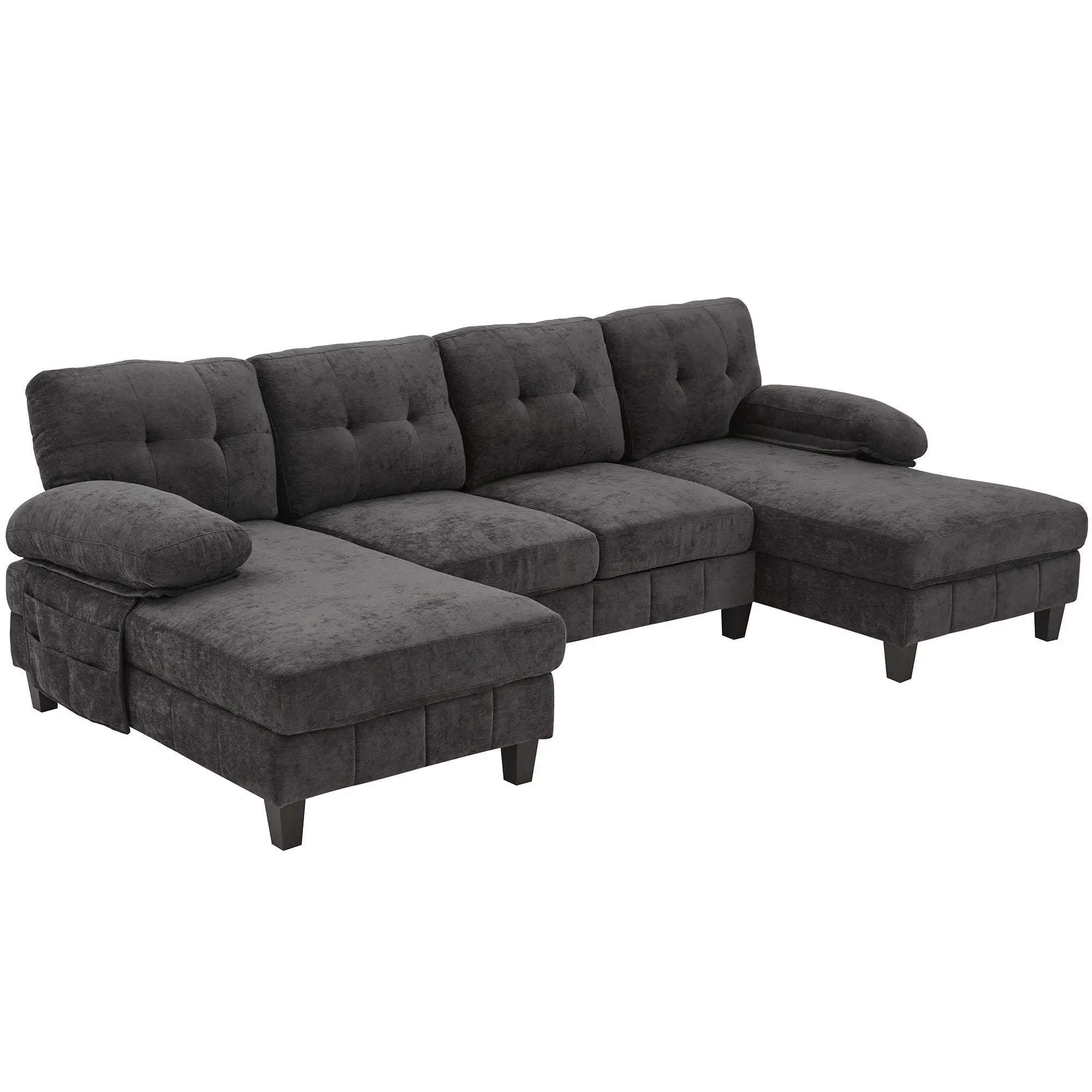 U-Shaped Sectional Sofa 103.5" Fabric Couch With Dual Chaise Lounges, Storage Pockets, Armrest Pillows by HouseOfZazla