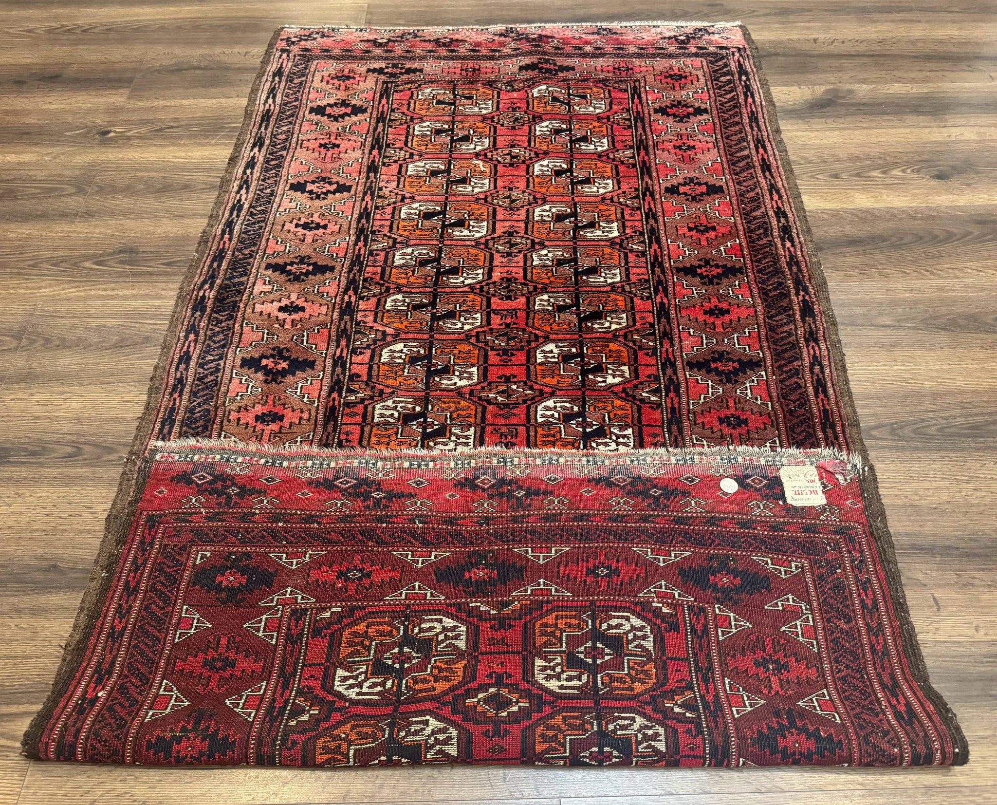 Antique Turkoman Rug 3.7 x 6.7, Red, Wool Runner Rug by Jewel Rugs