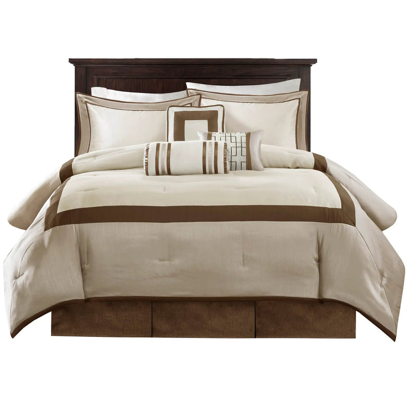 7 Piece Comforter Set Taupe/Brown Queen by HouseOfZazla