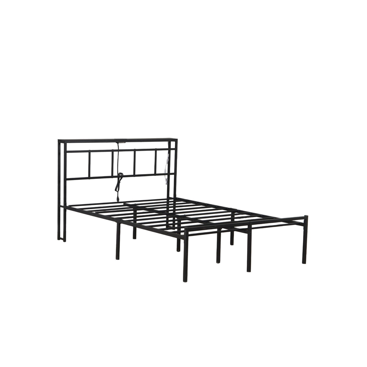 Bed Frame with Storage Headboard, USB C and LED Light - Black