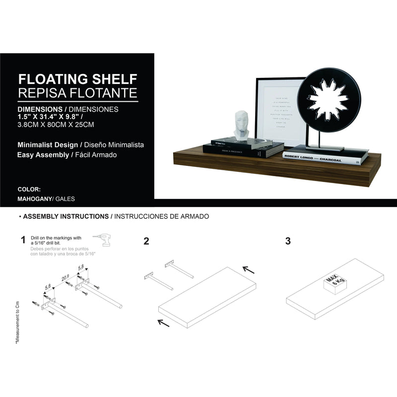 Mahogany Floating Shelf Set of 2 with Minimalist Design - Mahogany, photo 6 of 6