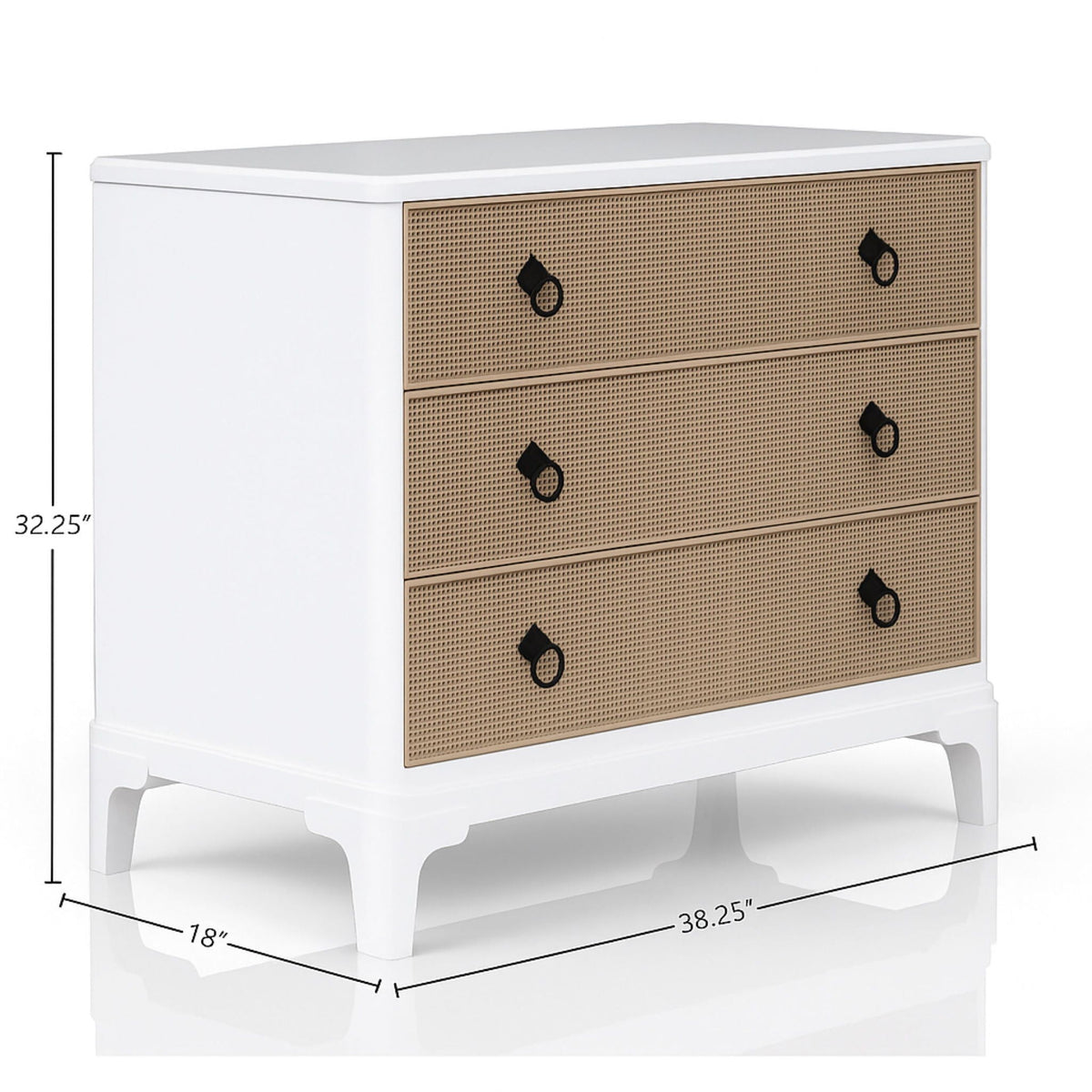 White Hall Chest Nightstand with Cane Fronts and Ample Storage, photo 2 of 7