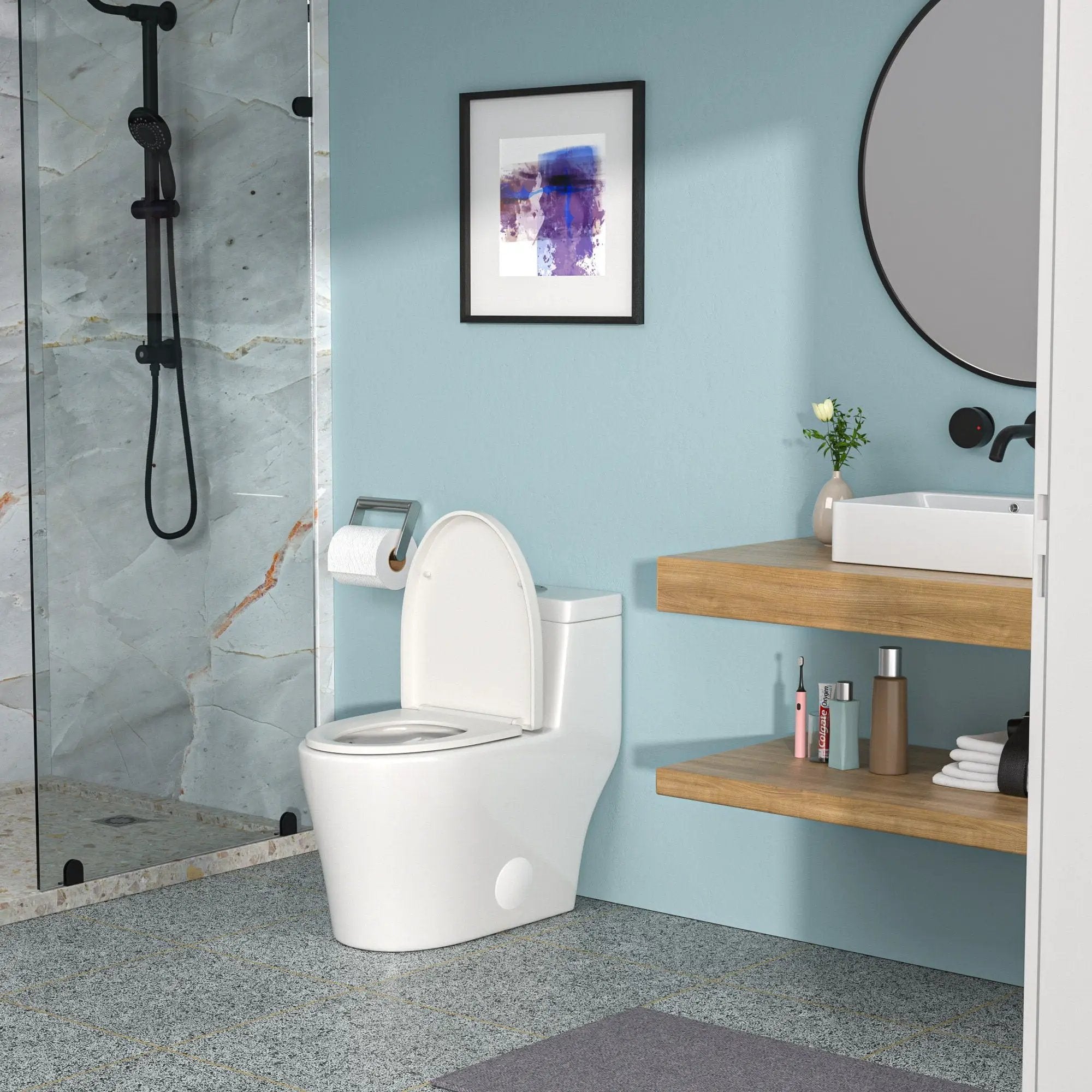 1 Piece Toilet, Dual Flush, Soft Closing Seat - White by HouseOfZazla