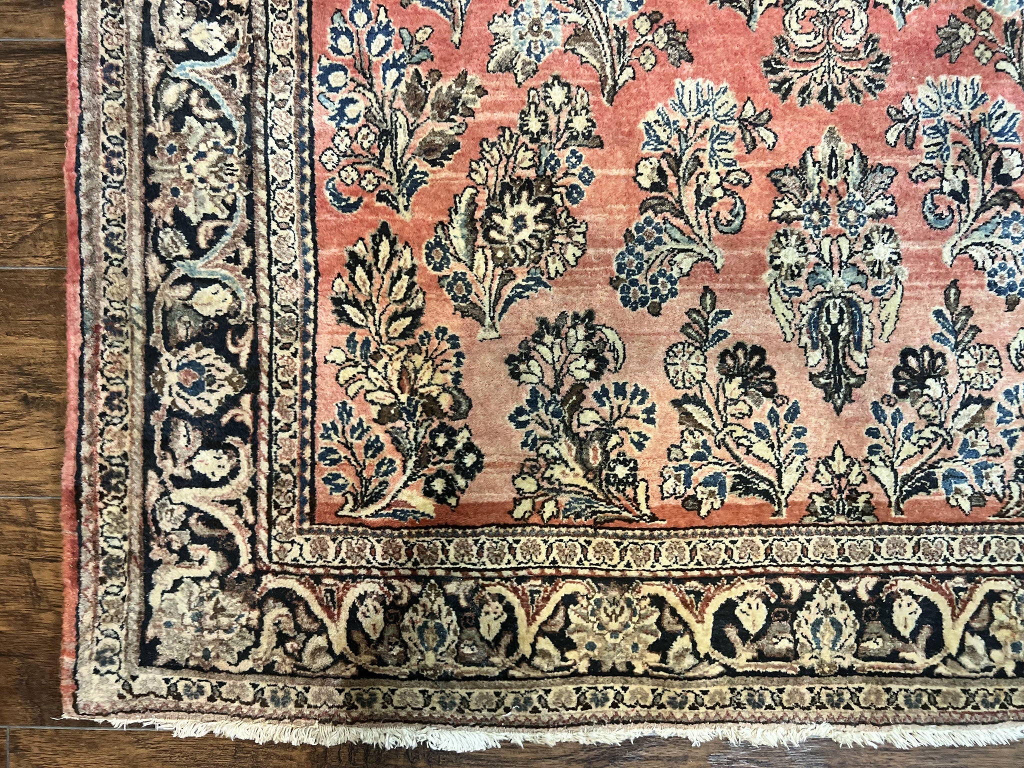 Antique Persian Sarouk Rug 4x7, Hand Knotted Wool Red Persian Carpet, Floral, Fine 300 KPSI by Jewel Rugs