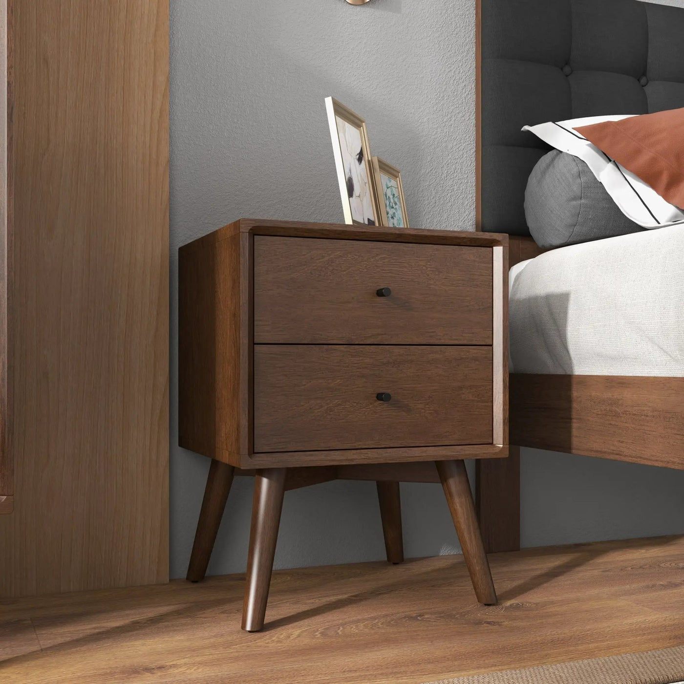 Caroline - Mid-Century Modern Style Night Stand 2 Drawer by HouseOfZazla