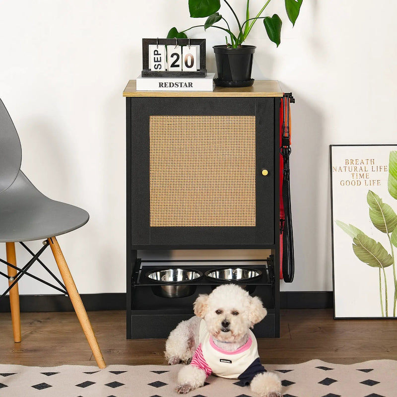 Feeding Station with 1 Storage Cabinet Black by HouseOfZazla