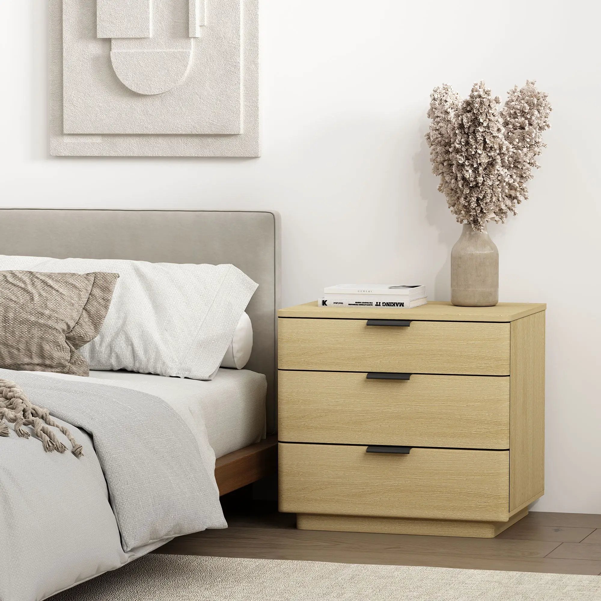 Payton - Nightstand & 3 Drawers - Oak by HouseOfZazla