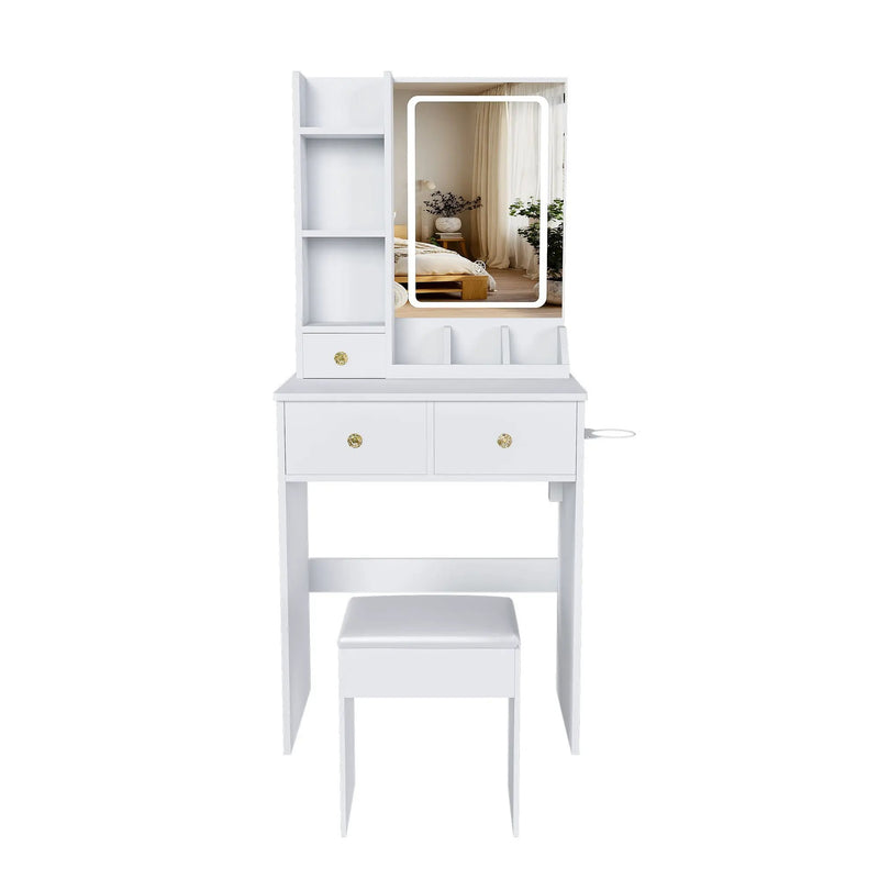 Modern Small Vanity Desk With 3 LED Lighting Modes, 3 Drawers by Unique Piece Furniture
