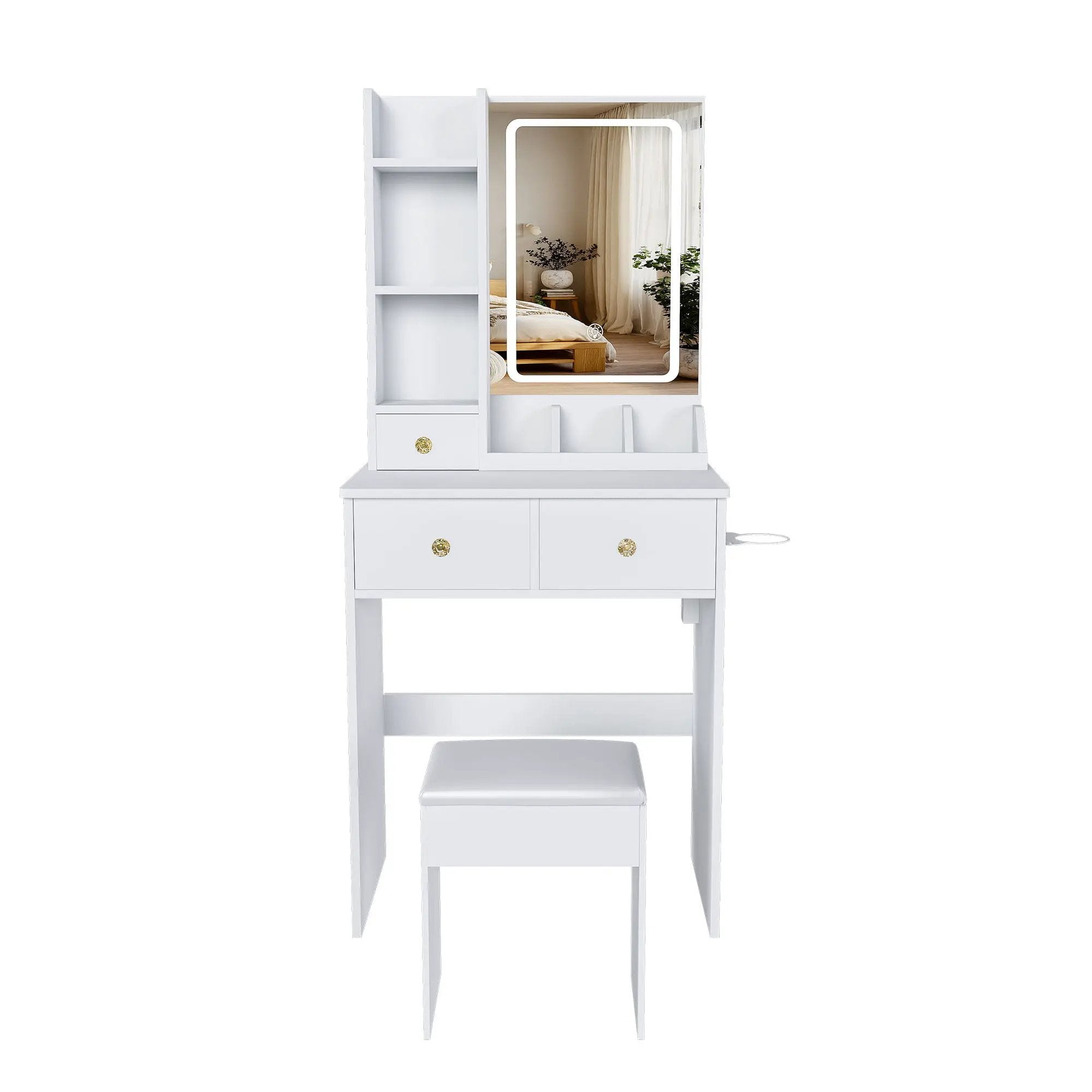 Modern Small Vanity Desk With 3 LED Lighting Modes, 3 Drawers by HouseOfZazla