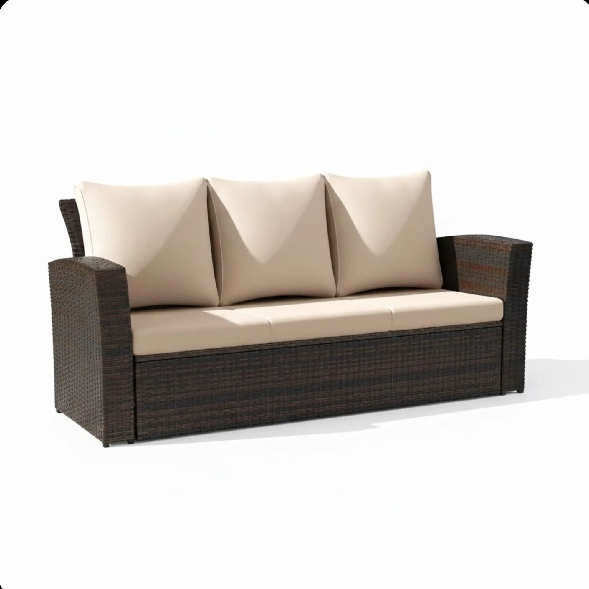 All-Weather Wicker 3 Seat Patio Sofa With Thick Cushions by HouseOfZazla