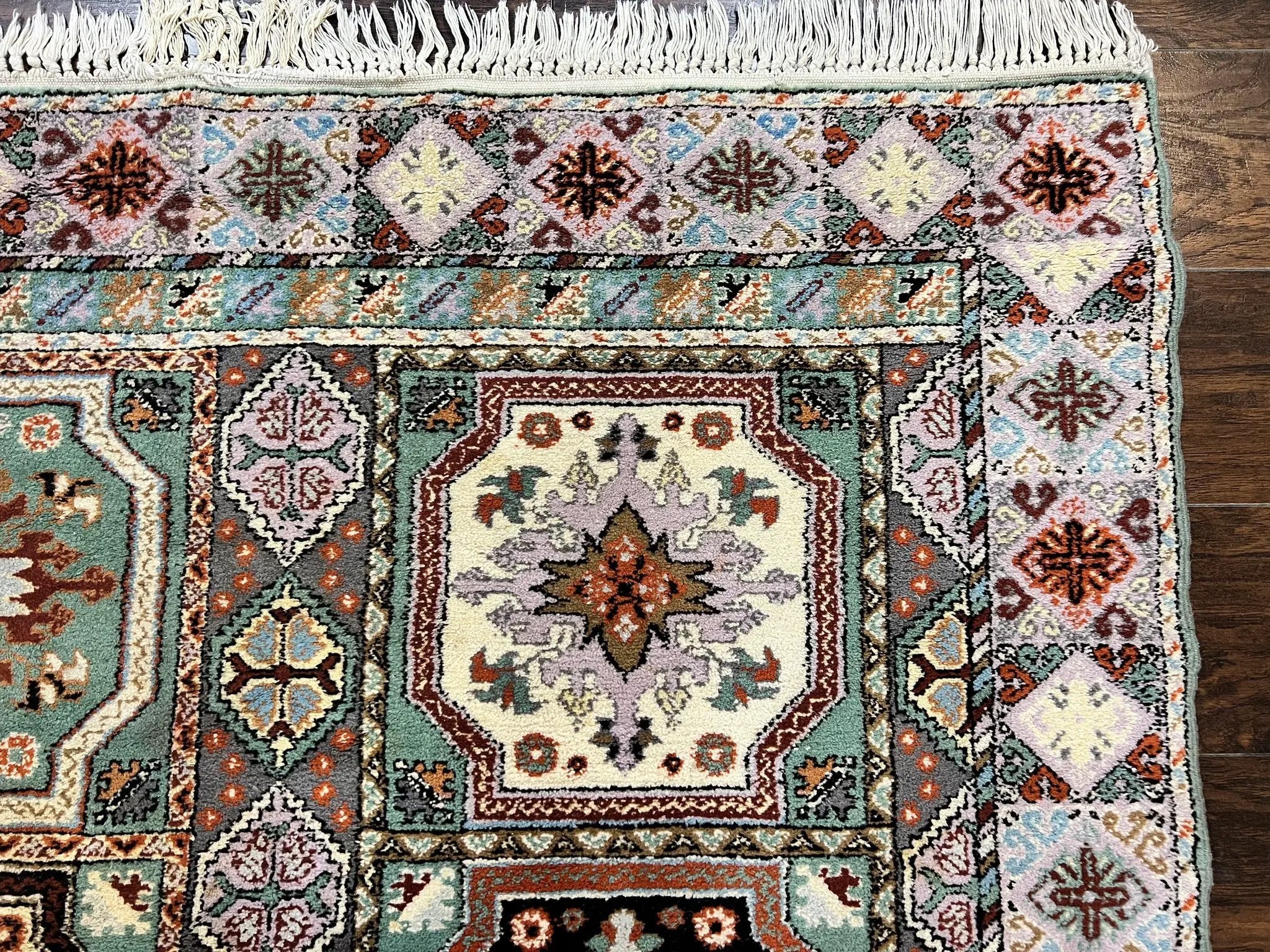 Moroccan Rug 7x8, Wool Hand Knotted Vintage Carpet, Multicolor Panel D
