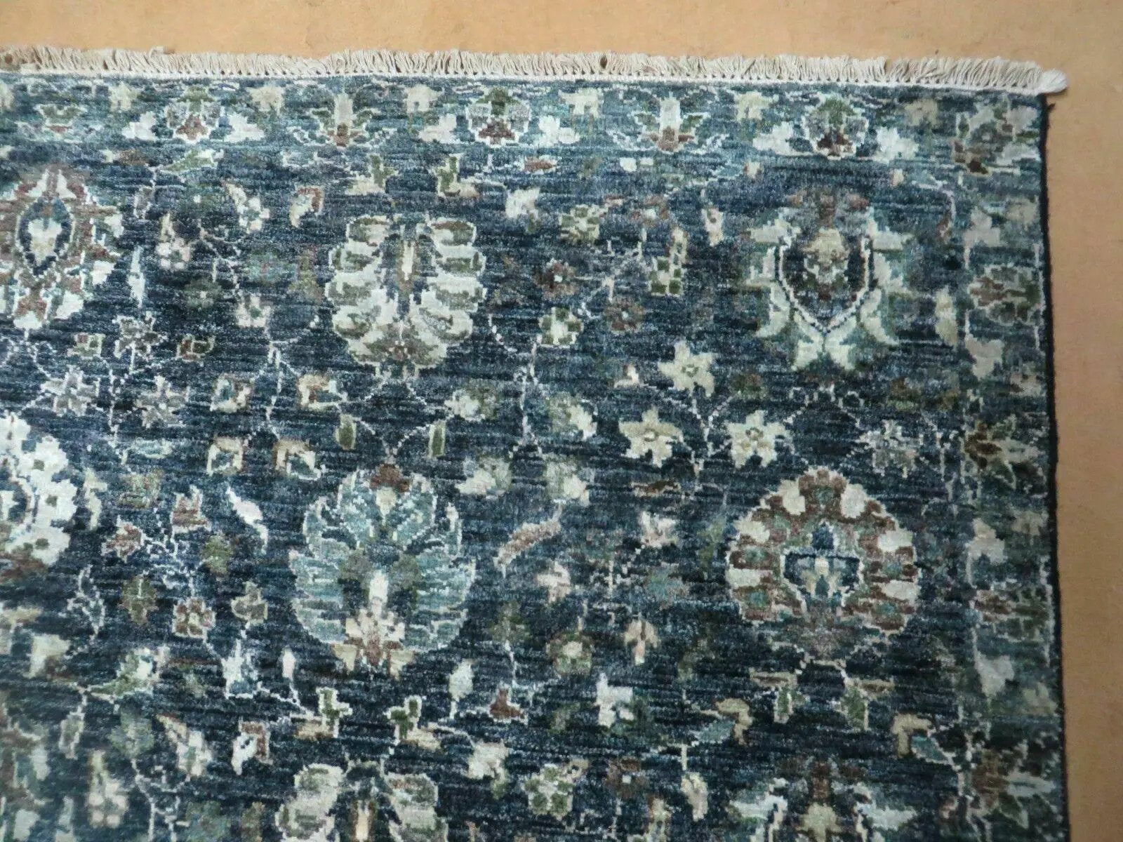 5' 6" X 8' Vintage Handmade Pakistani Floral Oriental Wool Rug Black Dark Grey by Jewel Rugs