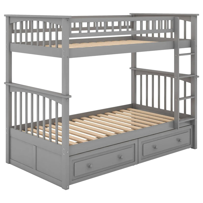 Twin Over Twin Bunk Bed With Drawers, Convertible Beds by Unique Piece Furniture