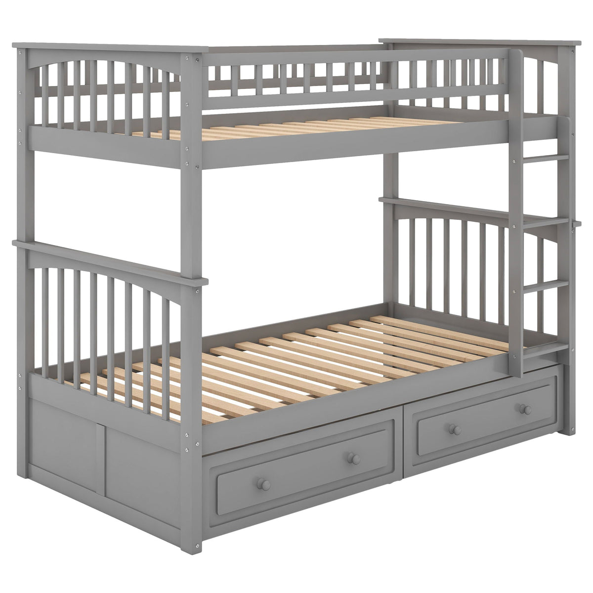 Twin Over Twin Bunk Bed with Drawers - Convertible, Solid Pine Wood - White or Dark Gray, photo 4 of 16