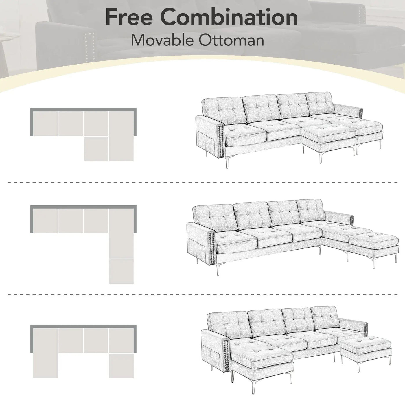 Modern L - Shape Convertible Sectional Sofa With Movable Ottoman by HouseOfZazla