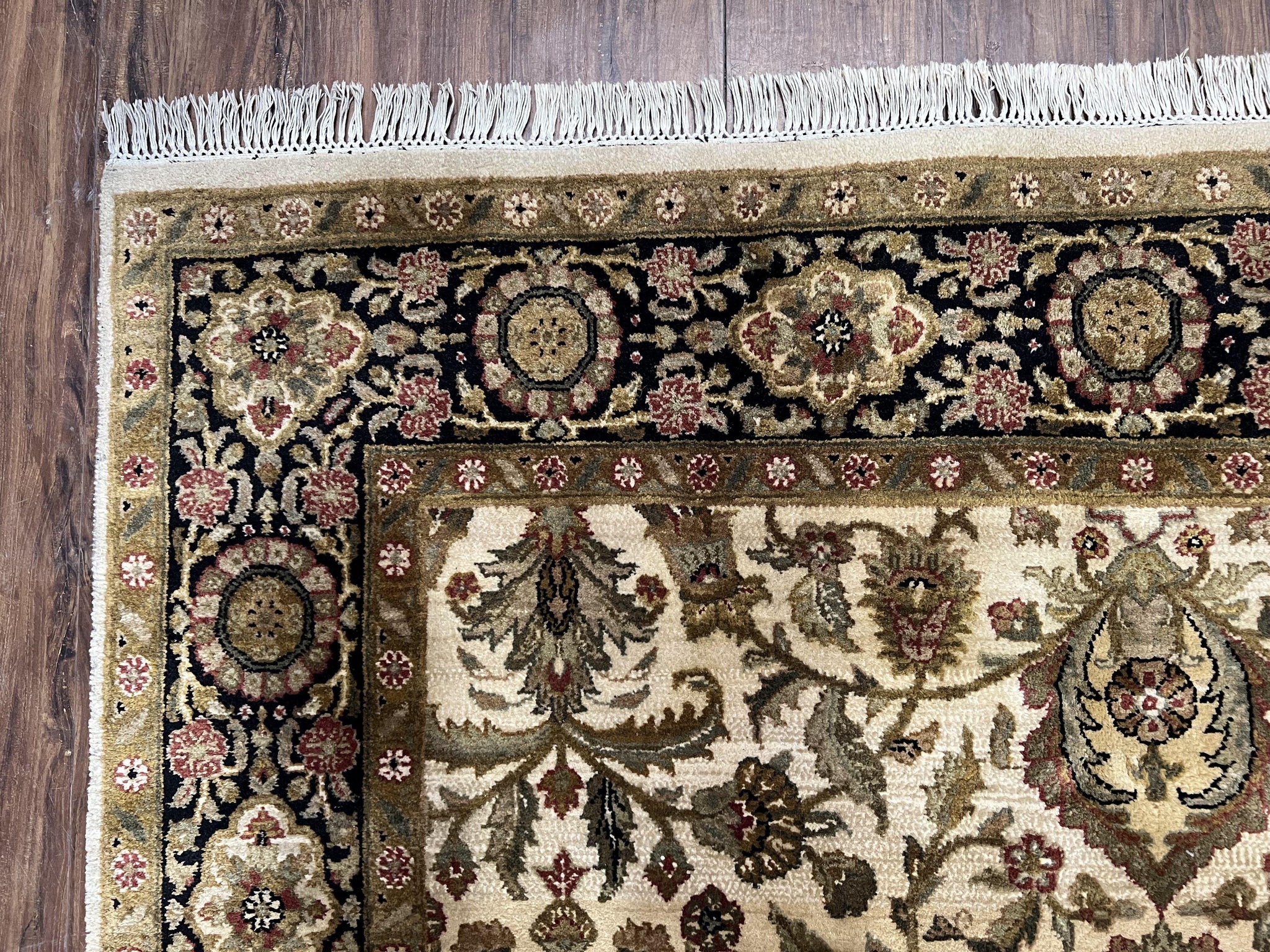 Indo Mahal Rug 6x9, Indian Floral Carpet 6 x 9, Beige and Black, Allover Design, Living Room Rug, Bedroom Rug, Traditional Rug, Vintage Rug by Jewel Rugs