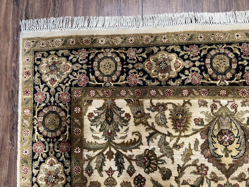 Indo Mahal Rug 6x9, Indian Floral Carpet 6 x 9, Beige and Black, Allover Design, Living Room Rug, Bedroom Rug, Traditional Rug, Vintage Rug by Jewel Rugs