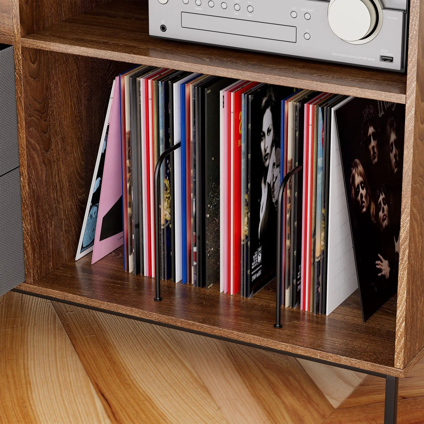 Eco-Friendly Vinyl Record Player Stand With Flip-Top Storage, Media Console With Dual Outlets And Dustproof Drawers by HouseOfZazla