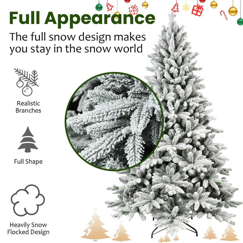6ft Snow-Flocked Pre-Lit Christmas Tree with 1100 PE+PVC Tips by HouseOfZazla
