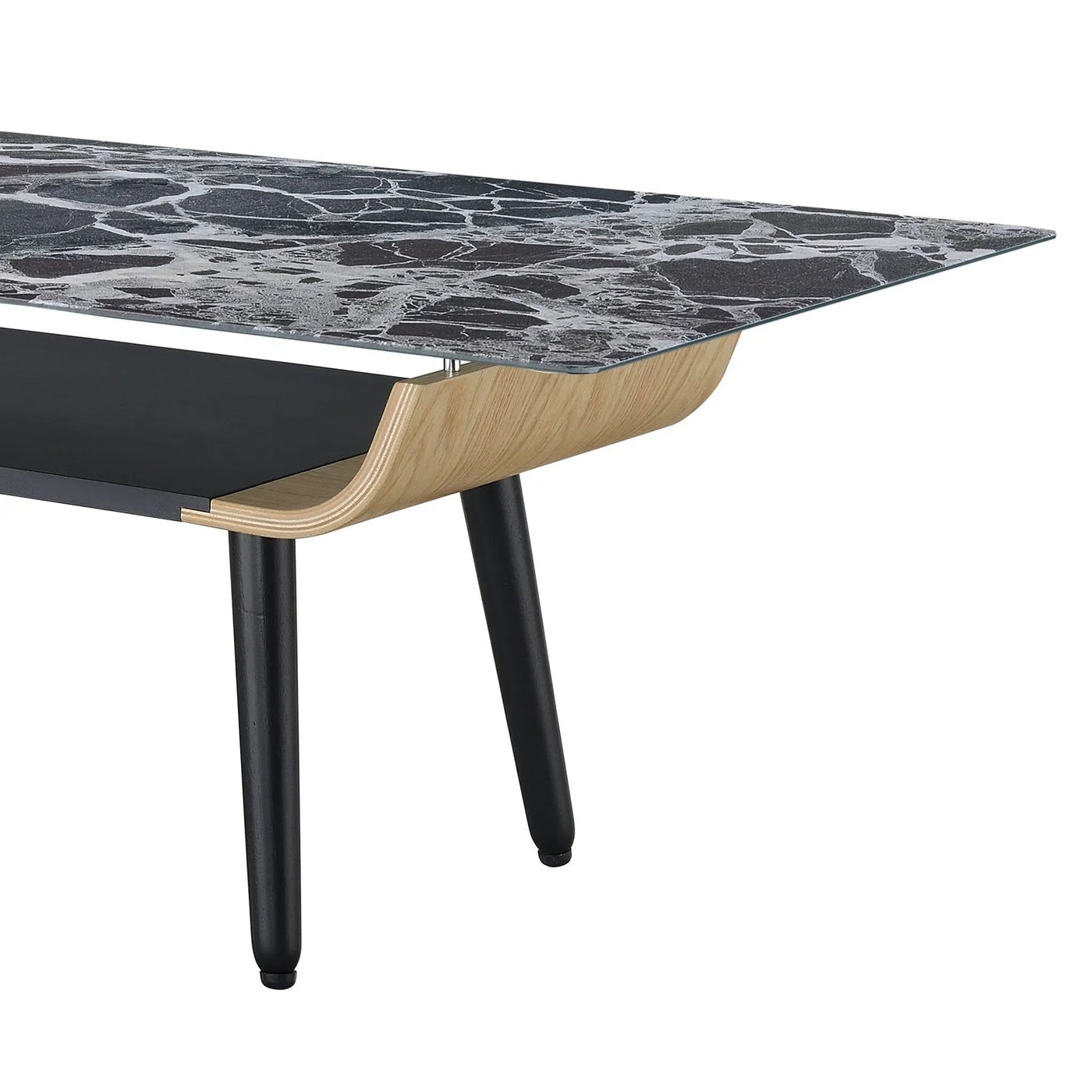 Landon - Coffee Table With Glass Marble Texture Top And Bent Wood Design by HouseOfZazla