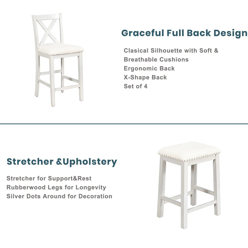 5 Pieces Counter Height Rustic Farmhouse Dining Room Wooden Bar Table Set With 2 Stools And 2 Chairs by Unique Piece Furniture