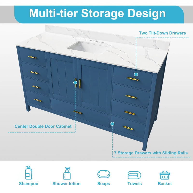 60" Modern Solid Wood Bathroom Vanity with Sink by HouseOfZazla