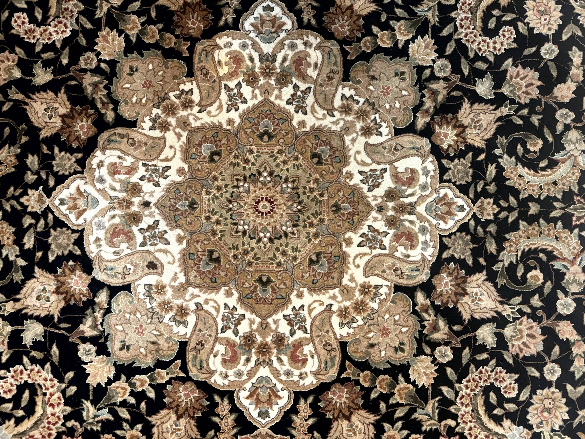 Sino Persian Rug 9x12, Floral Medallion, Black and Ivory, Elegant by Jewel Rugs