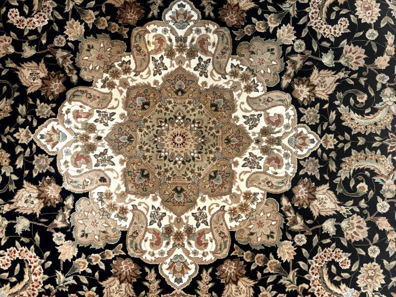 Sino Persian Rug 9x12, Floral Medallion, Black and Ivory, Elegant by Jewel Rugs