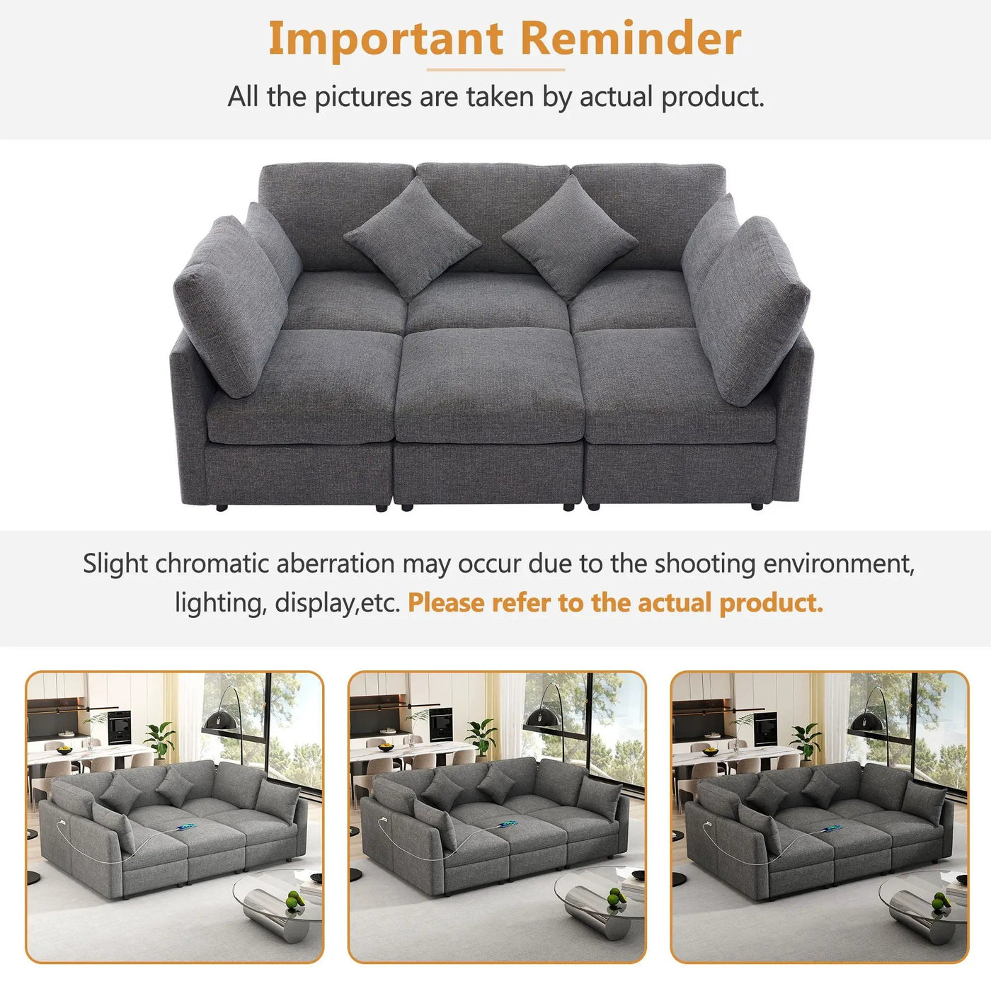 Sectional Sofa Modular U-Shaped With Ottoman & USB Ports by HouseOfZazla