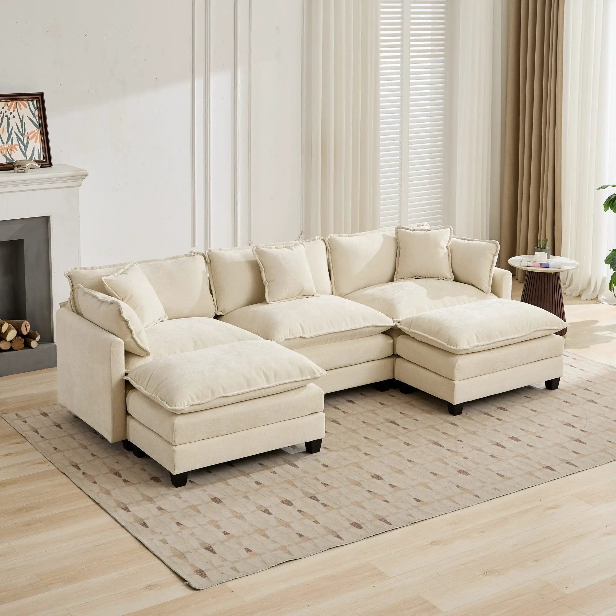 Cloud3 Seats Sofa (Ottoman is not included)Chenille Fabric in Beige by BLAKHOM