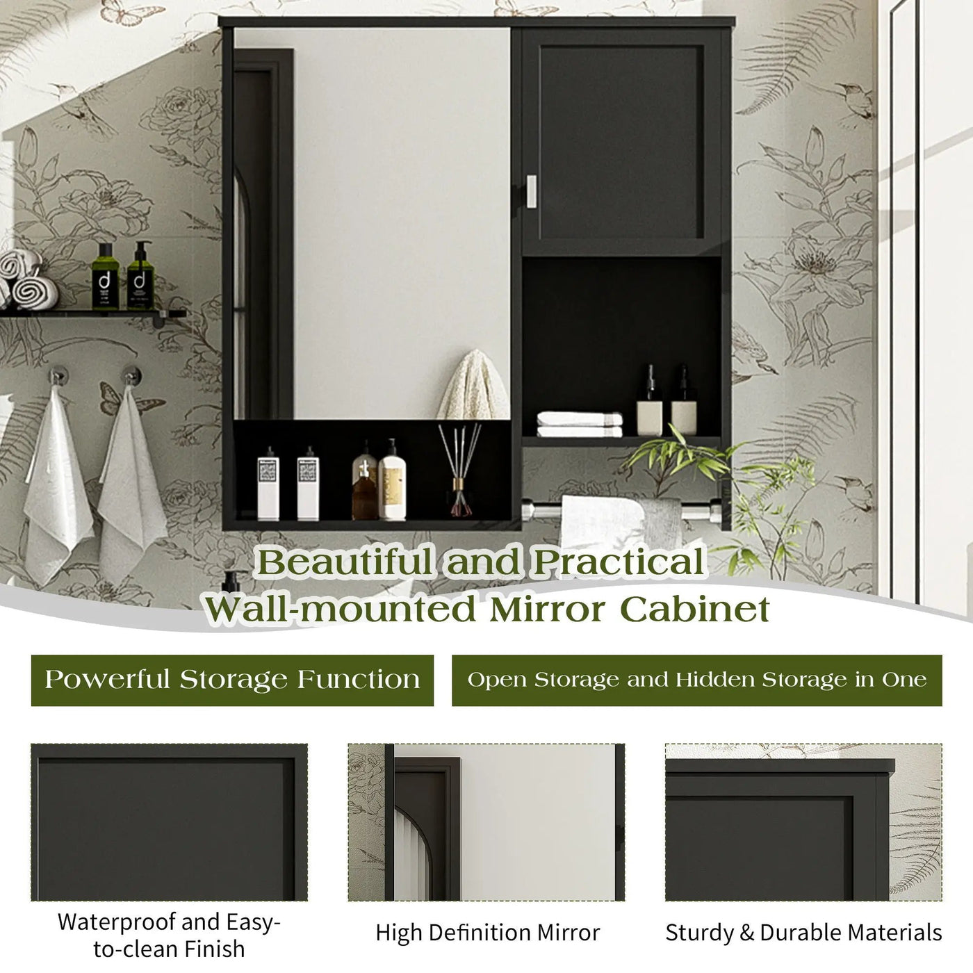 Modern Wall Mounted Bathroom Medicine Cabinet, Bathroom Wall Storage Cabinet With Mirror by HouseOfZazla